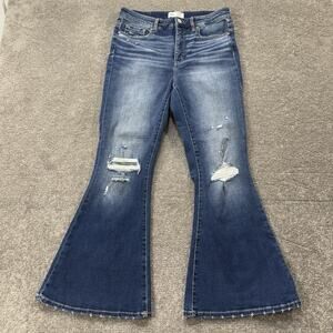 BKE Parker High Rise Super Flare Jeans Distressed Medium Wash Stretch Womens 30*